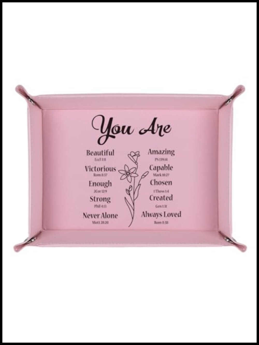 Faux Leather Christian Jewelry Tray Engraved Bible Verse Valet Organizer Gift